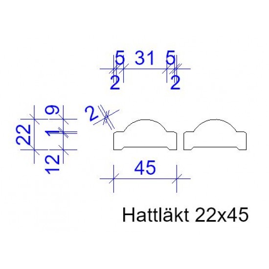Hattläkt 22x45mm LPM g4-2