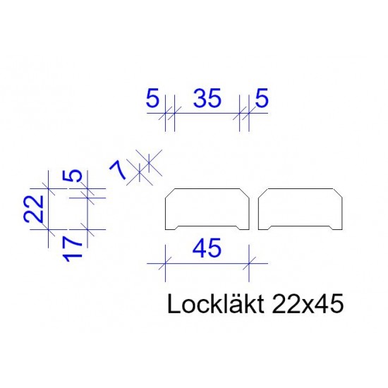 Lockläkt fasad 22x45mm LPM g4-2