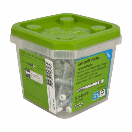 Betongskruv för vita lister/so Ecs-cy vit fzb 5,0(4)x40