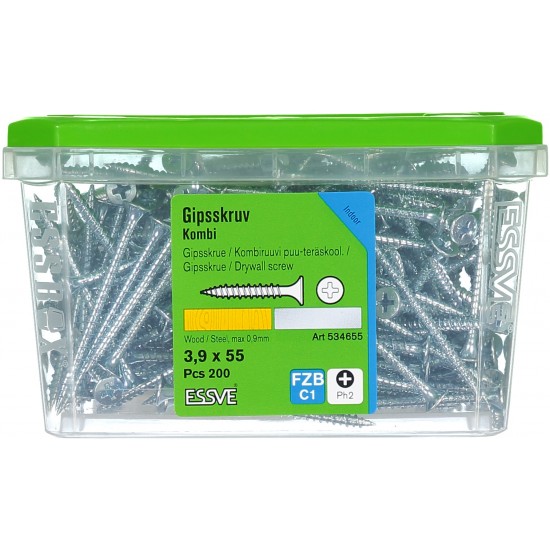 Kombiskruv för trä/stålregel Ph2 förzinkad 3,9x55