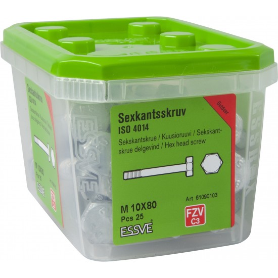 Sexkantsskruv 8.8u delgängad Iso 4014 fzv m10x80