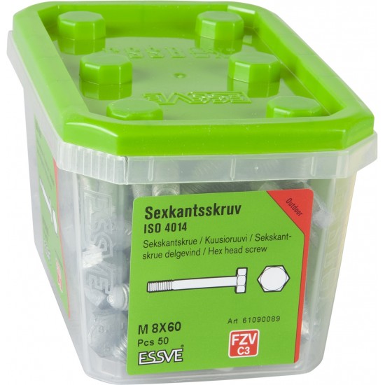 Sexkantsskruv 8.8u delgängad Iso 4014 fzv m8x60