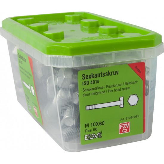 Sexkantsskruv 8.8u delgängad Iso 4014 fzv m10x60