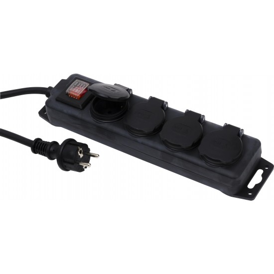 Grenuttag 4-v jord 3m kabel Ip44 m. lock 3g1.5 h07rn-f