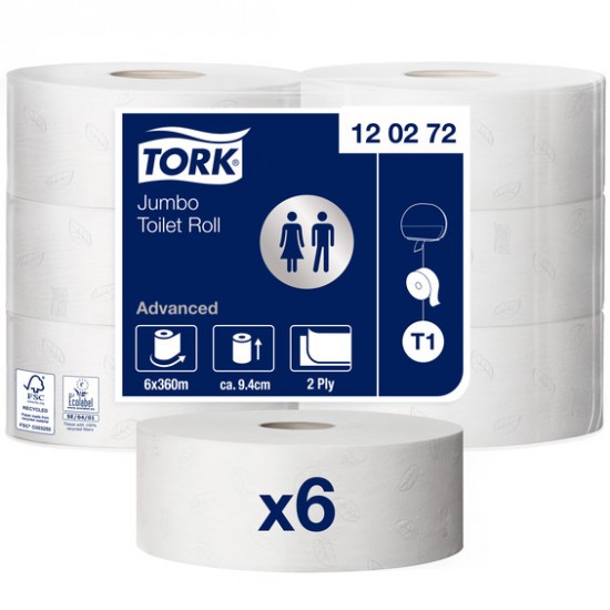 Toalettpapper tork advanced t1 Jumbo vit 120272 360m