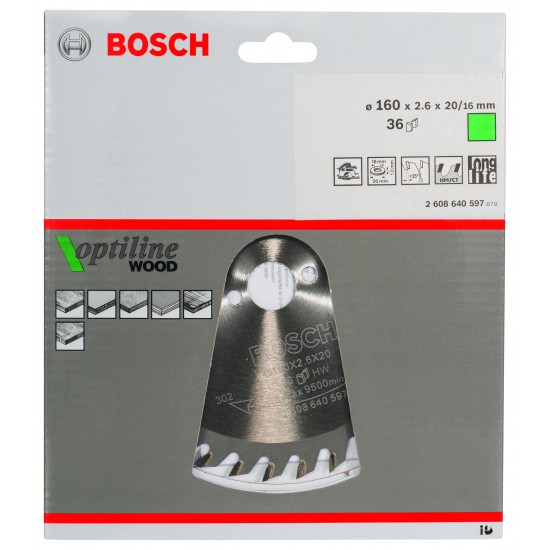 Cirkelsågklinga optiline 160x20/16mm t36