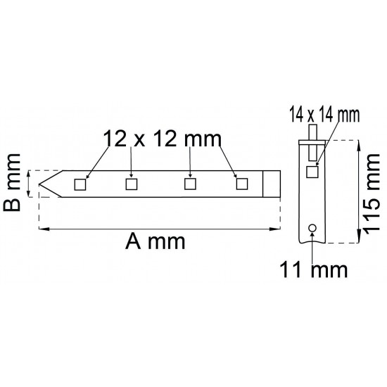 Hakgångjärn 104 vfz 800mm tapp D18mm