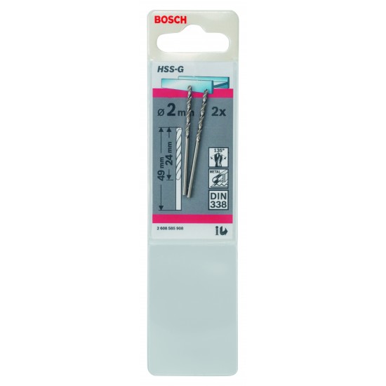 Metallborr hss-g s 2,0x40mm 2st