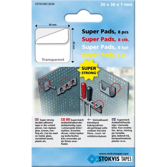 Fästkuddar vst super pads Transparent 1mm 30mm 30mm