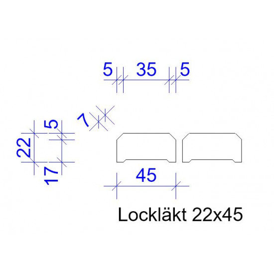Lockläkt fasad GRM 22x45xmm LPM g4-2